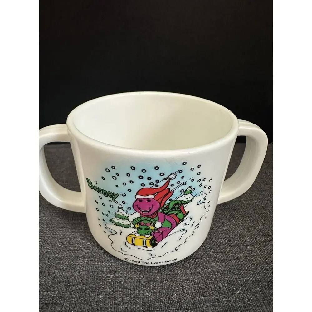 Vintage 1993 Barney Baby Bop Christmas Toddler Cup Double Handle Lyons Group